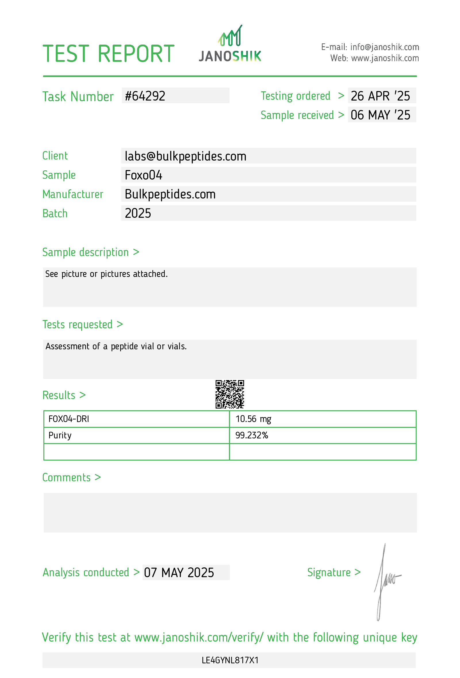 Certificate of Analysis for FOXO4-DRI 10mg from RUO