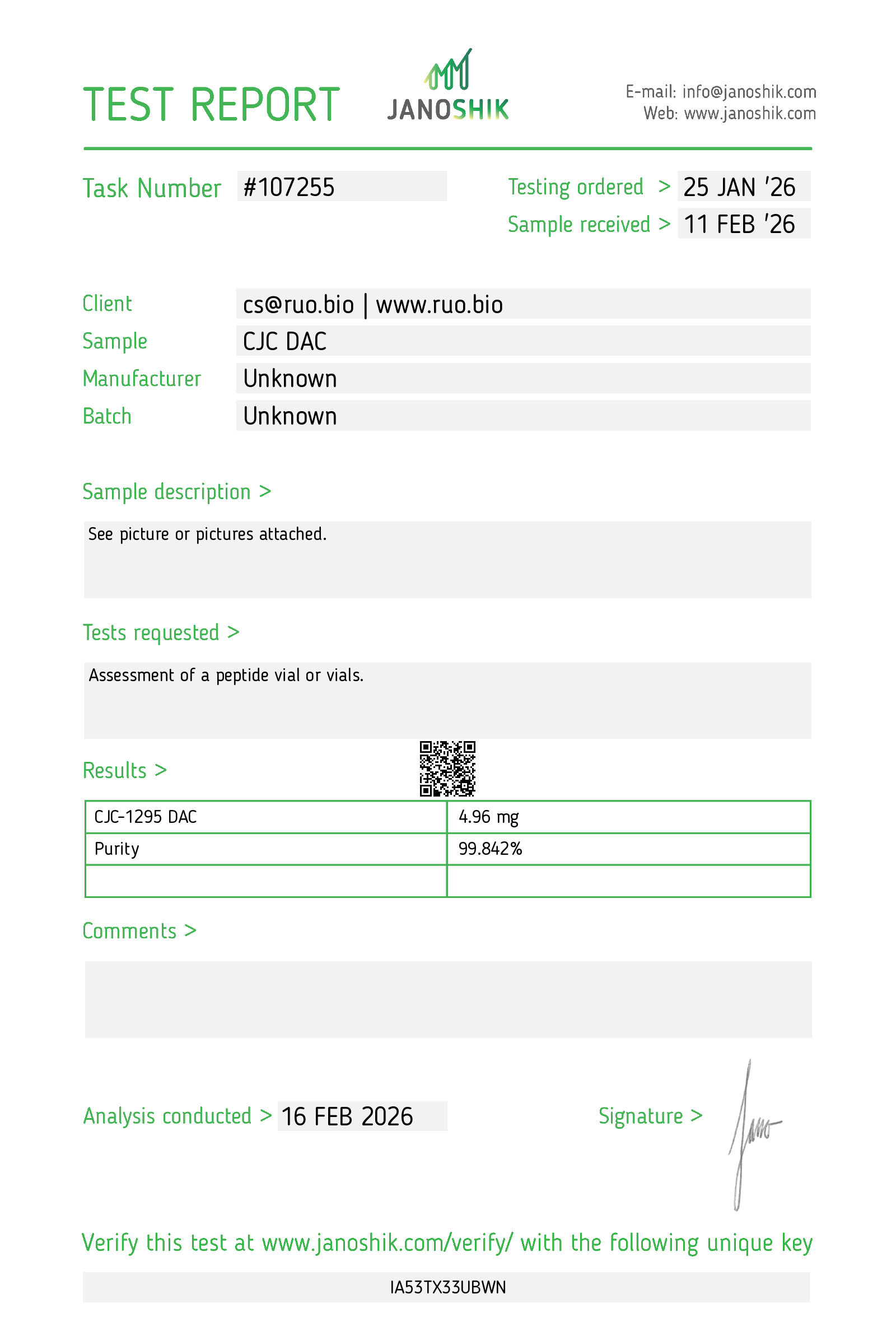 Certificate of Analysis for CJC-1295 (5mg (w/ DAC)) from RUO