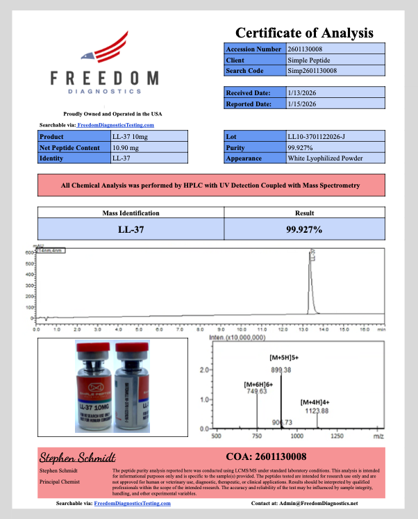 Certificate of Analysis for LL-37 from Simple Peptide