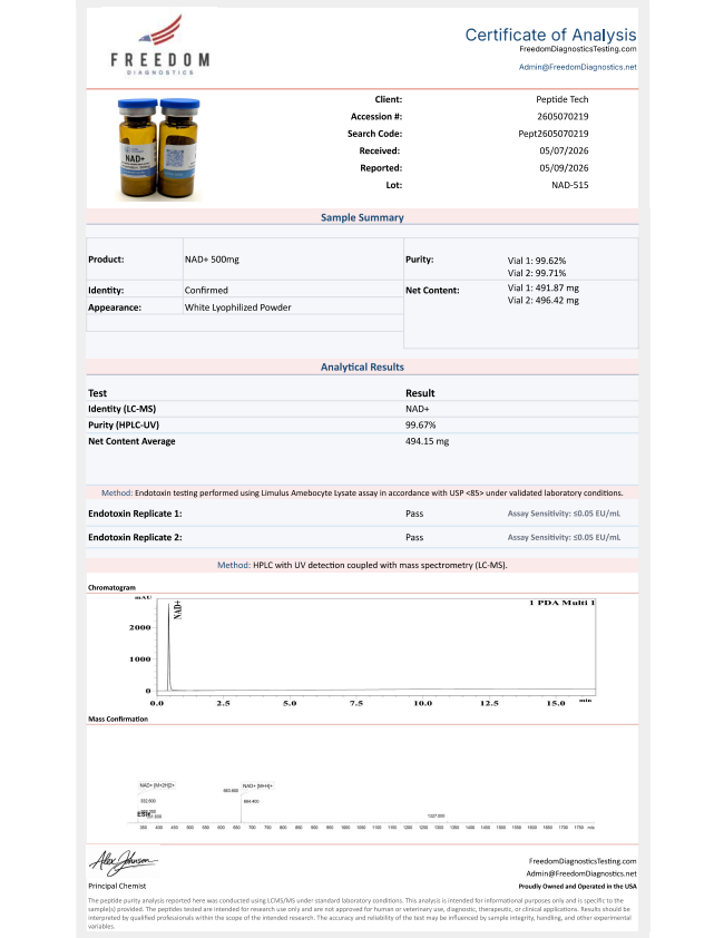 Certificate of Analysis for NAD+ from Peptide Tech
