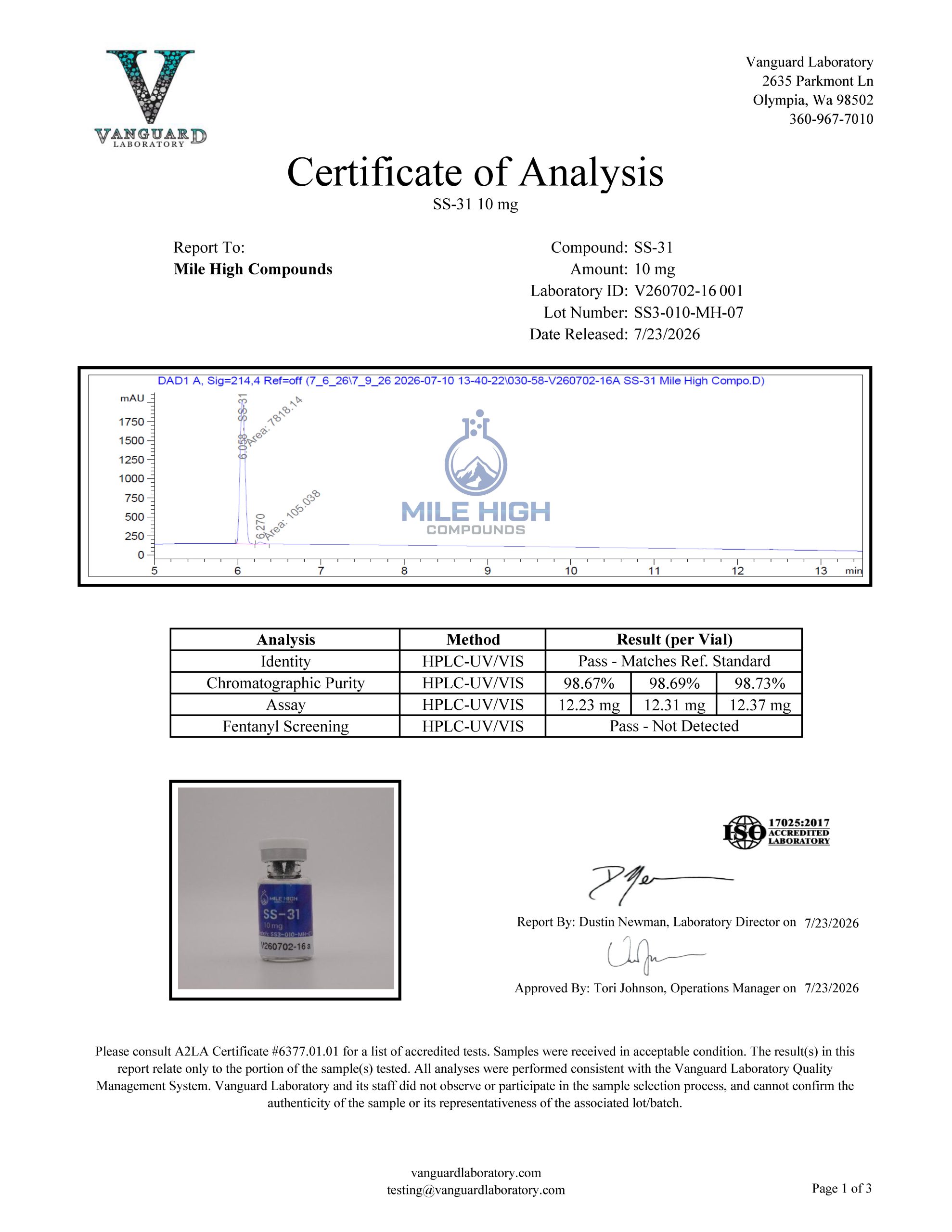 Certificate of Analysis for Mtp 31 from Mile High Compounds