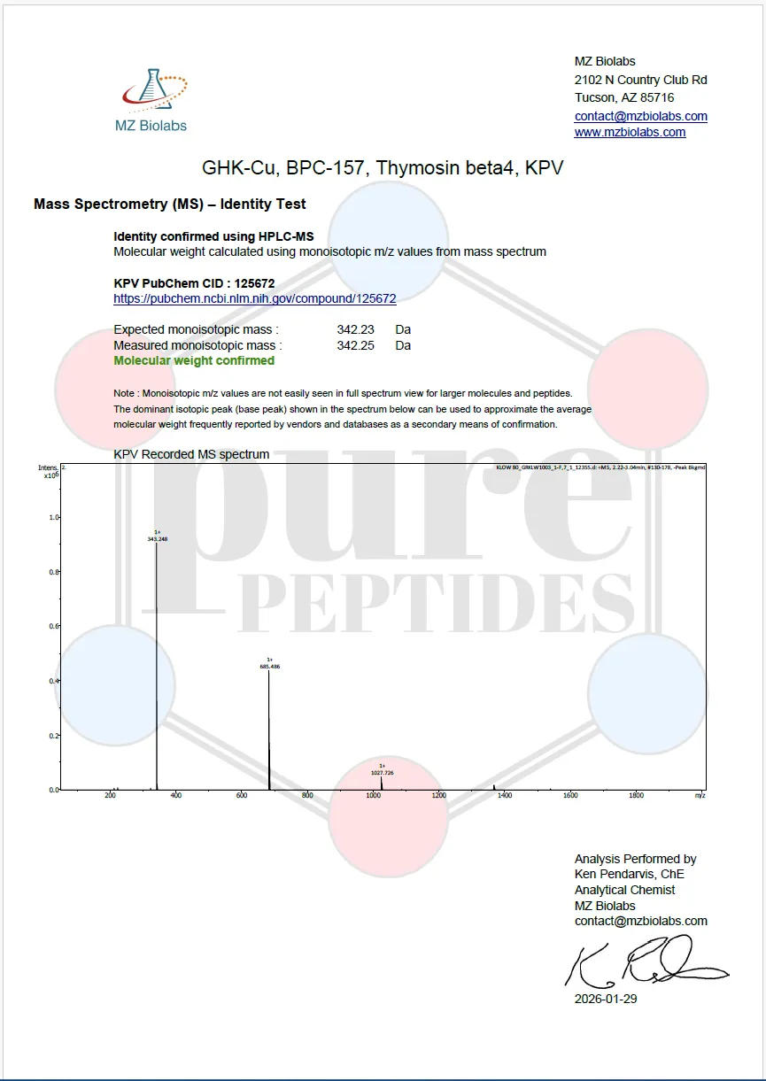 Certificate of Analysis for KLOW 80MG from Pure Peptides Bio