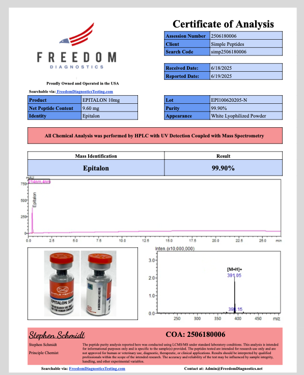 Certificate of Analysis for Epitalon from Simple Peptide