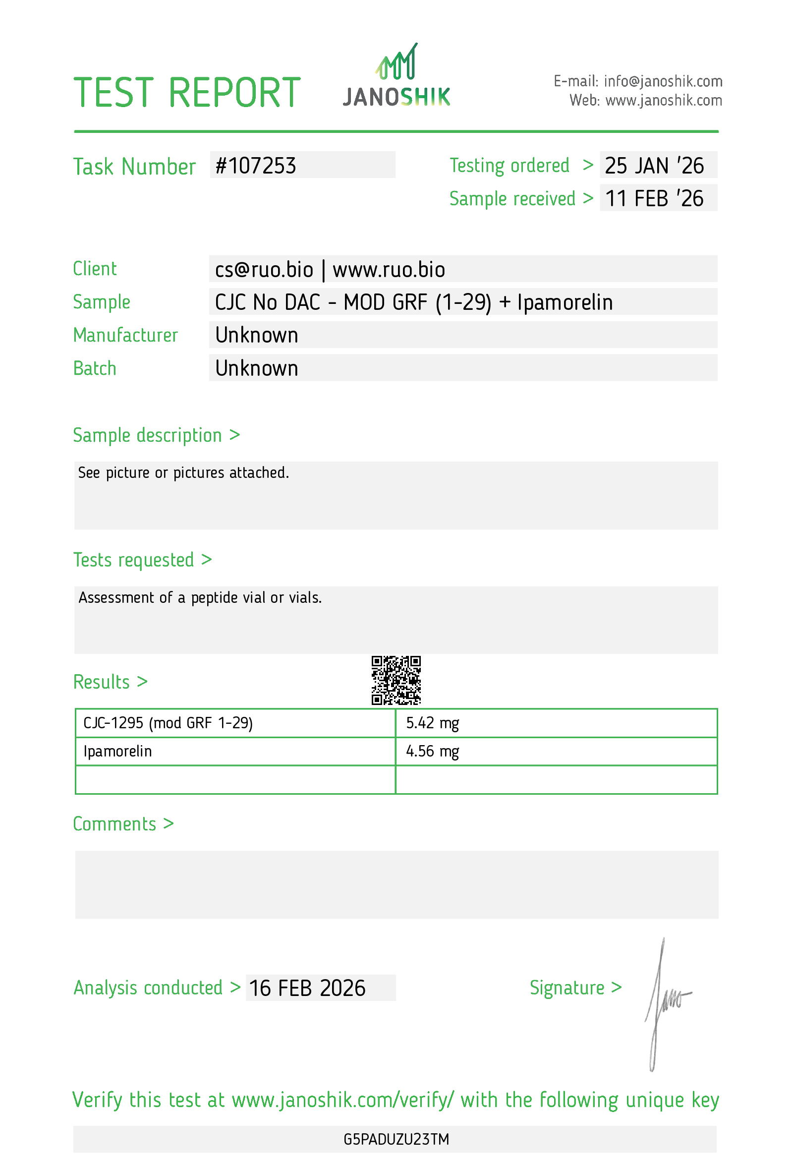 Certificate of Analysis for CJC No DAC - MOD GRF (1-29) + Ipamorelin from RUO
