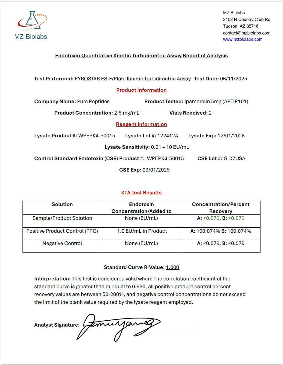 Certificate of Analysis for IPAMORELIN 5MG from Pure Peptides Bio