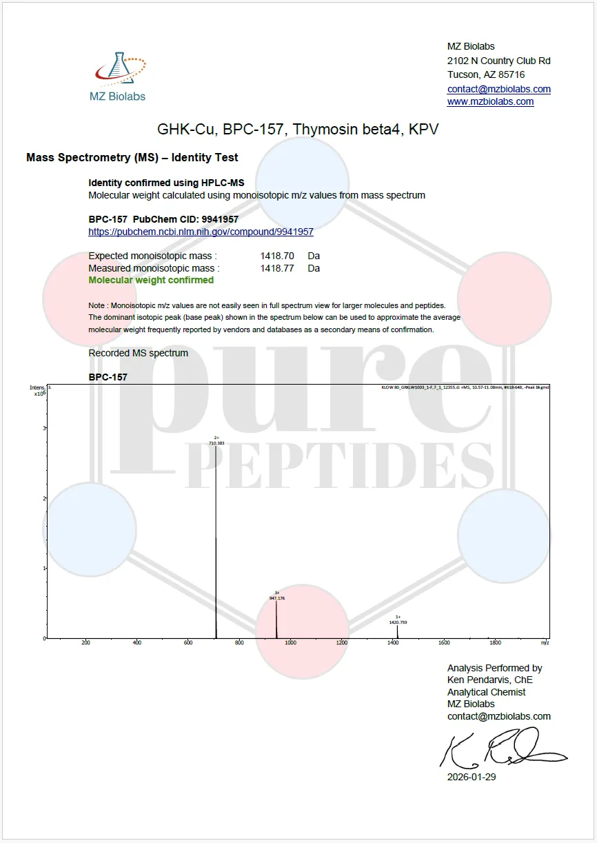 Certificate of Analysis for KLOW 80MG from Pure Peptides Bio