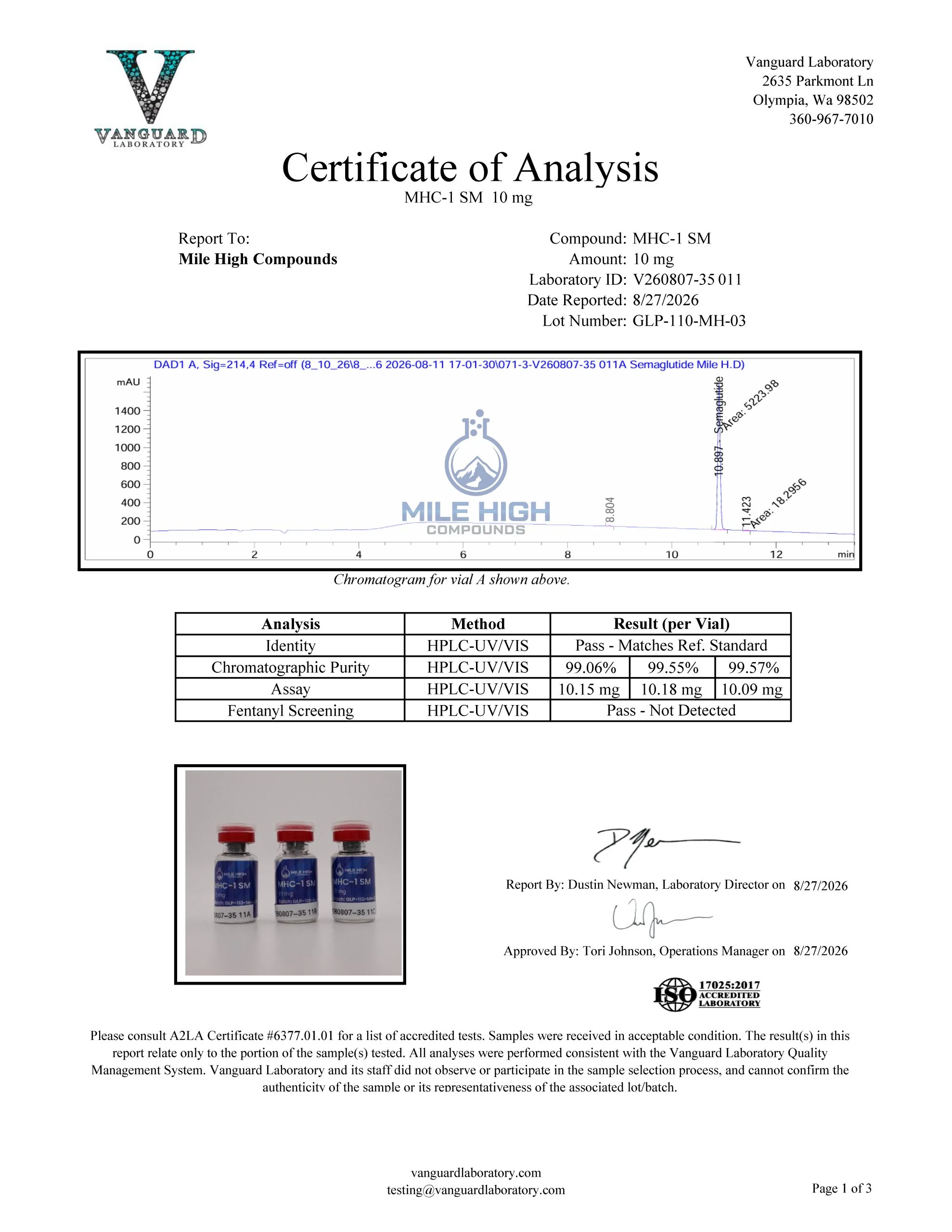 Certificate of Analysis for Mhc 1 Sm from Mile High Compounds
