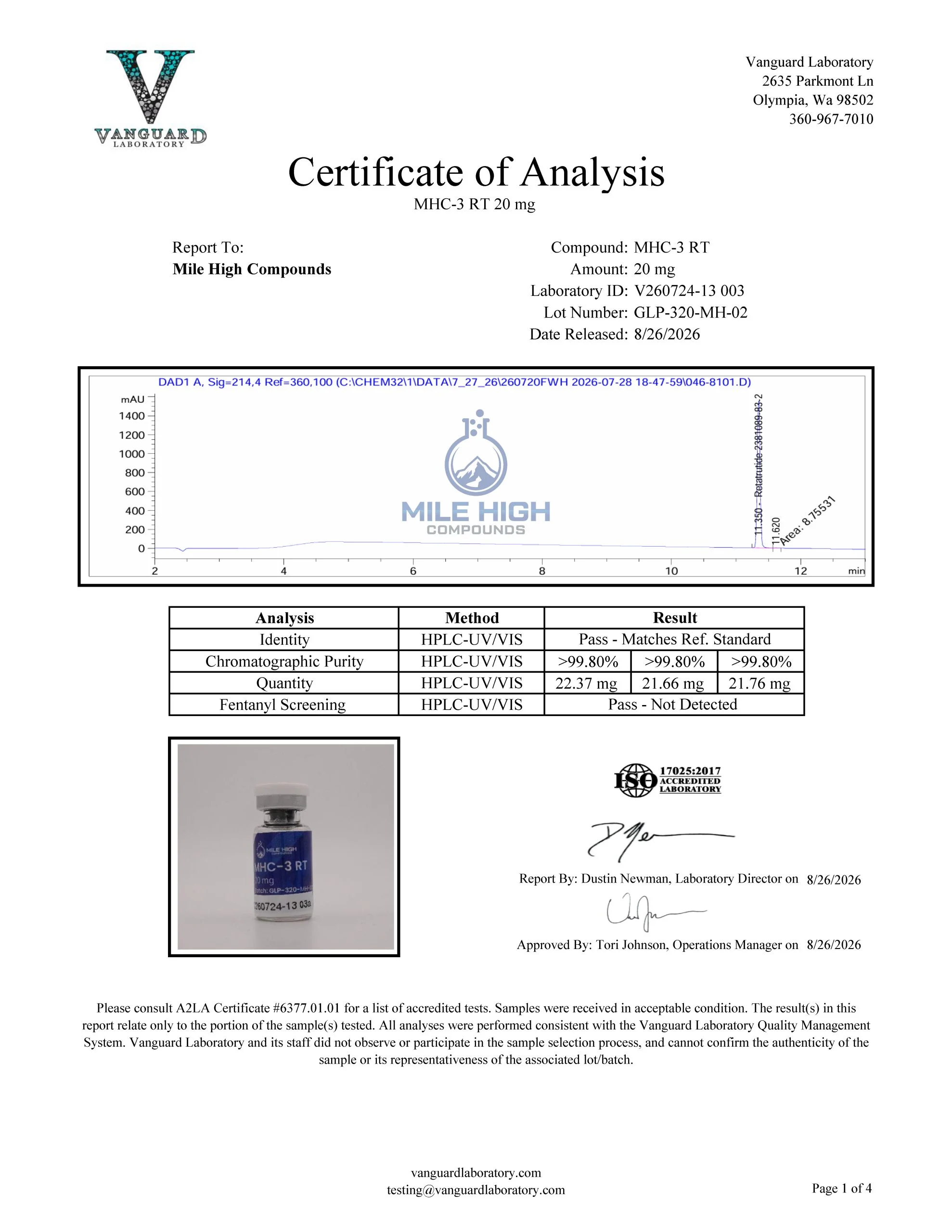 Certificate of Analysis for Mhc 3 Rt from Mile High Compounds