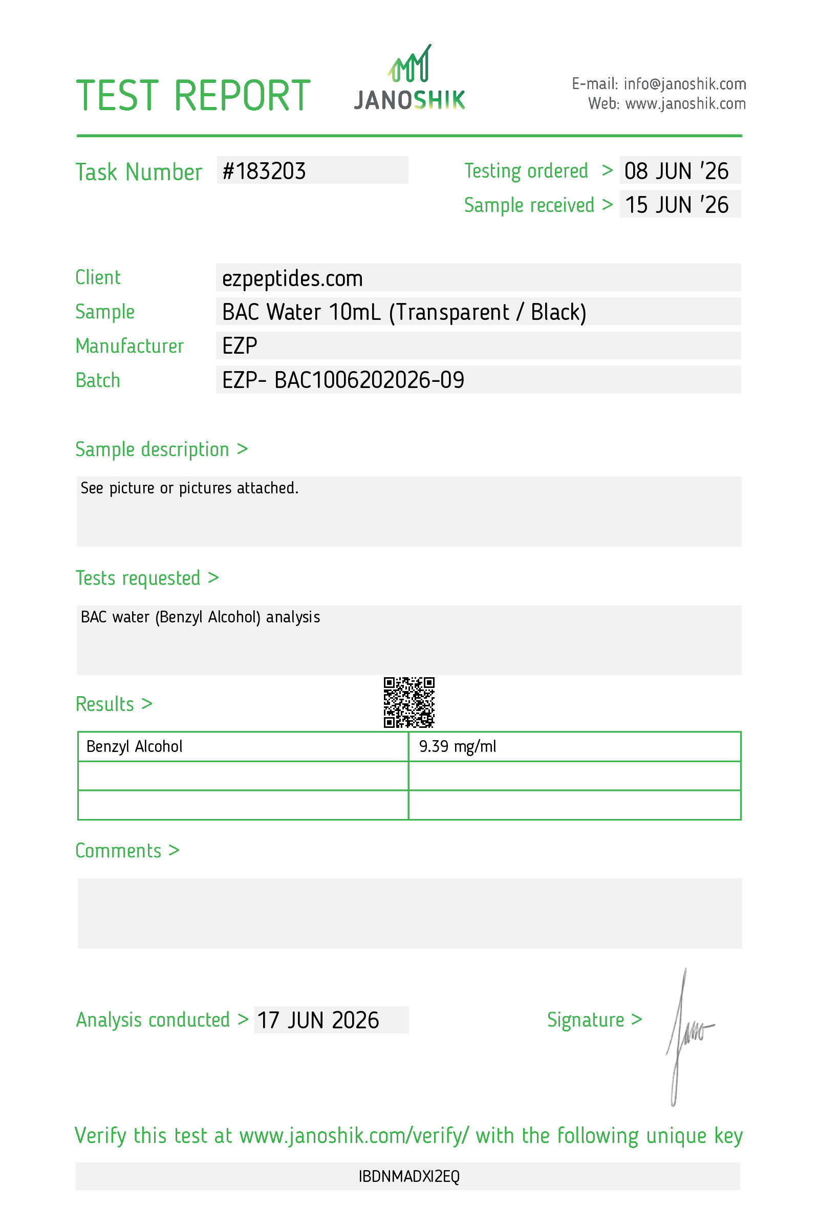 Certificate of Analysis for Research Diluent Solution 10mL from EZ Peptides