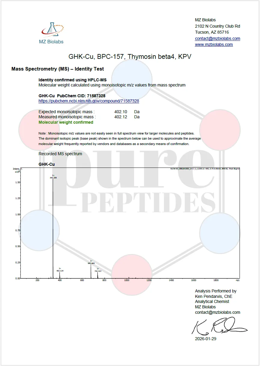 Certificate of Analysis for KLOW 80MG from Pure Peptides Bio