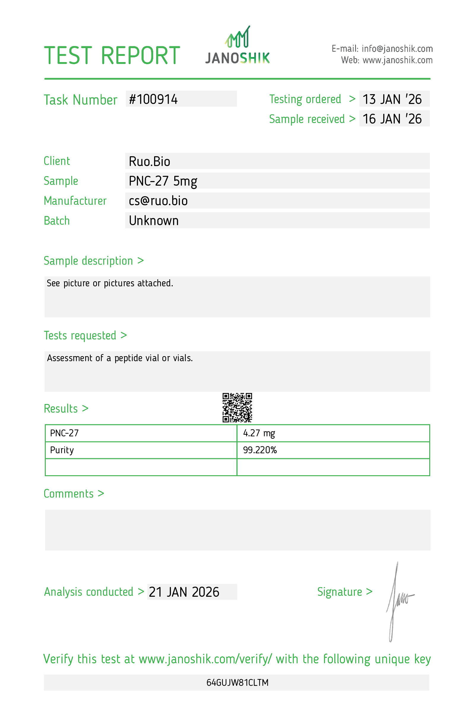 Certificate of Analysis for PNC-27 5mg from RUO