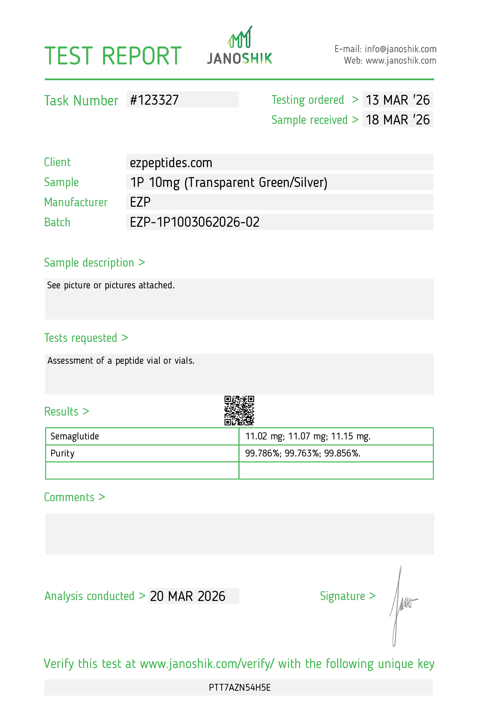 Certificate of Analysis for EZP-1P 10mg from EZ Peptides