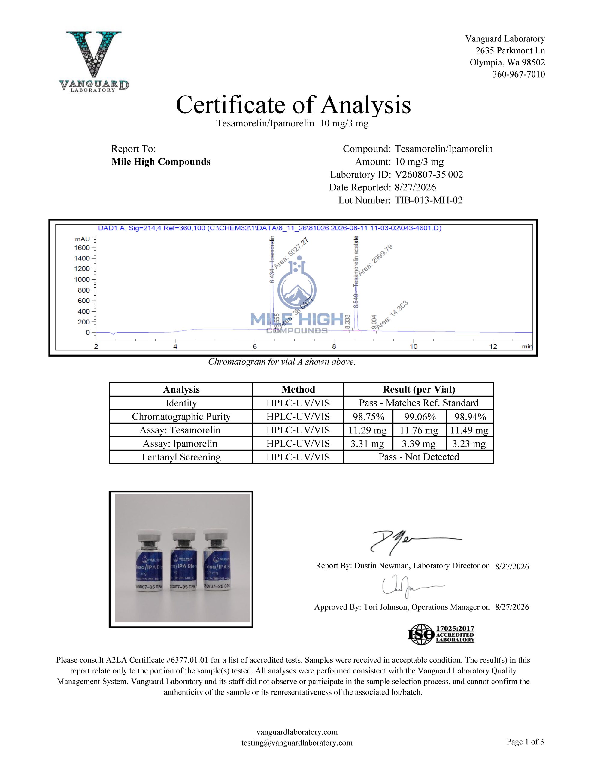 Certificate of Analysis for Tesa Ipa Blend from Mile High Compounds